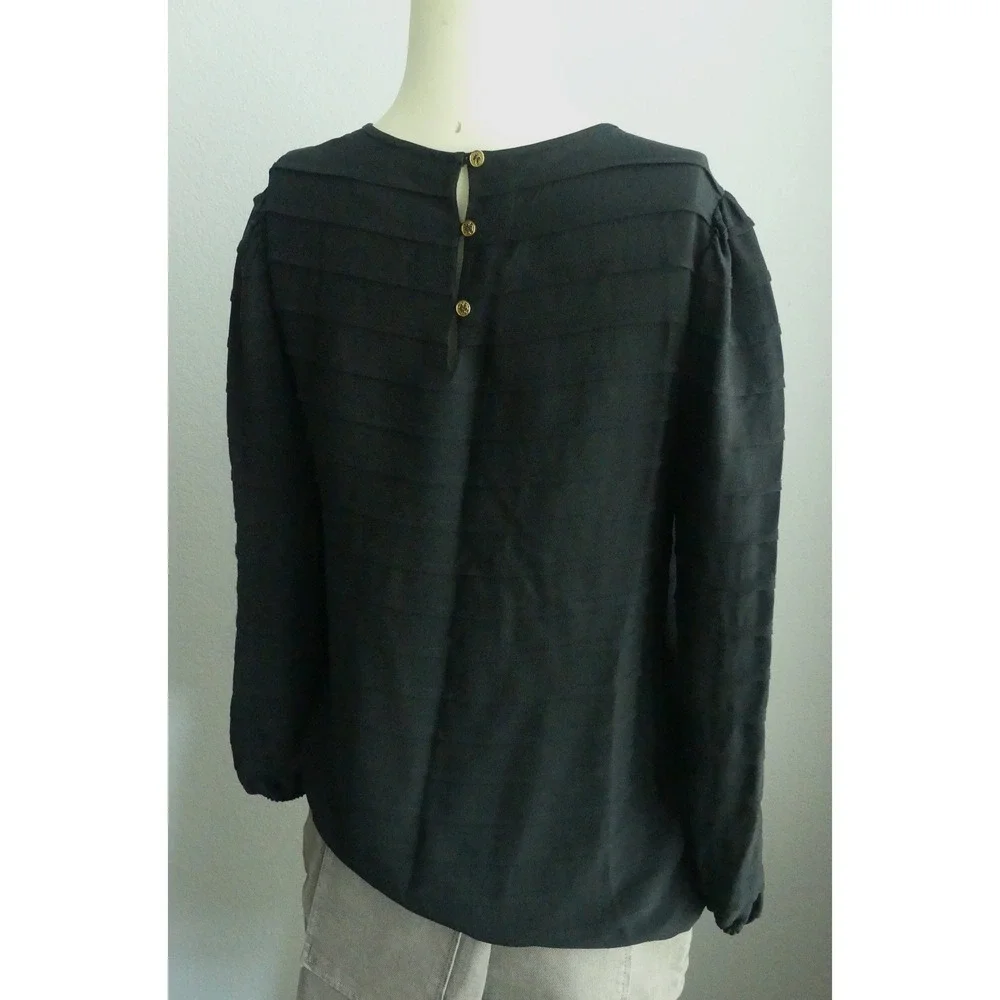 Tory Burch Black 100% Silk Pleated Tiered Scallop Hem Blouse Top Size 4